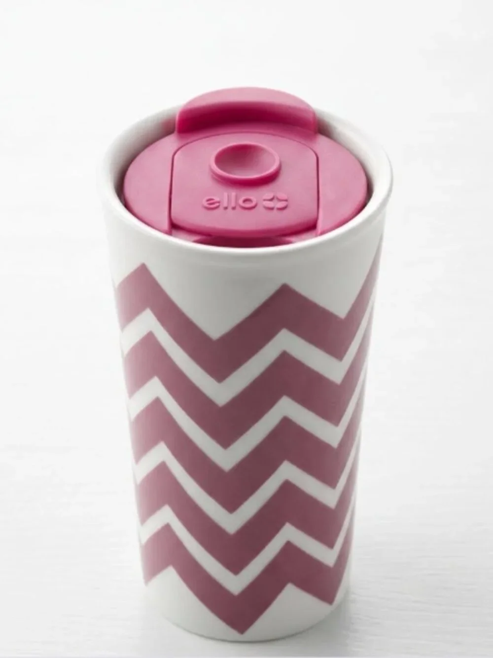Ello Mauve Chevron Pattern 12 oz. Ceramic Travel Tumbler New